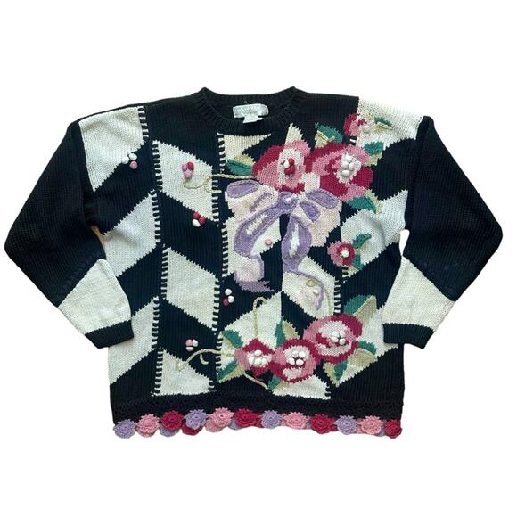 Rebecca Stone Vintage Floral Crochet Sweater Size Large - Picture 1 of 11